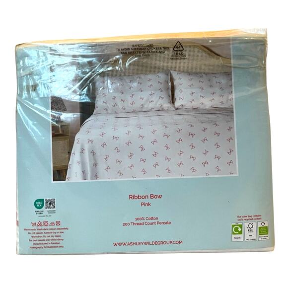 Cath Kidston 4pc KING Sheet Set Hot Pink Ribbons & Bows 100% Cotton White New - Picture 10 of 12